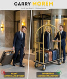 Hotel Luggage Cart, 1300LBS Load Capacity Bellman's Cart with 8" Wheels, Brushed Stainless Steel Commercial Grade Hotel Luggage Trolley with Grey Carpeted Deck for Hotels (Gold/42''L x 26''W x 74''H)