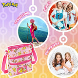 Pokemon Cross Body Bag for Girls Pikachu Eevee Pink Shoulder Bag Kids Girls Accessories Adjustable Strap Bags for Girls Official Merchandise Pokemon Gifts