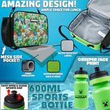 Minecraft Boys Backpack 5 Pc Gift Set, Creeper School Bookbag, Lunch Bag, Water Bottle, Keychain and Lanyard (Green AOP)