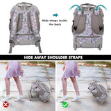 Tilami Rolling Backpack for Kids 19 inch with Lunch Bag Wheeled Laptop Backpack,Grey