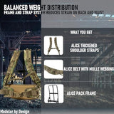 MT Military ALICE Frame System – Upgraded External Frame Backpack Suspension with MOLLE Quick-Release Waist Belt and Padded Shoulder Straps – Coyote Brown, Modular Pack Support