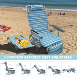 WKFAMOUT Backpack Beach Chair Aluminum with Folding Camping Table 5-Position Lay Flat Lounge Chair Outdoor for Adults with Insulated Cooler Bag and Cup Holder