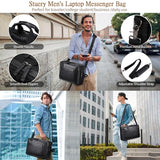 Stuery Faux Leather Messenger Bag for Men 17-17.3 Inch: Convertible 3 in 1 Backpack Laptop Briefcase Computer Handbags Shoulder CrossbodyBag with Padded for Work College Travel, PU Black
