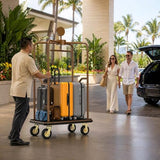 CrazyAnt Hotel Luggage Cart, 1600 lbs Capacity Commercial Bellman's Cart with 8" Silent Wheels, Brushed Stainless Steel Frame and Nylon Carpet Deck for Hotels, Condos, Resorts