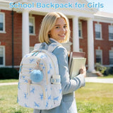 WOBAGMEN Corduroy Backpack for Kids Girls,Cute Aesthetic School Backpack with Multi-Pocket,Lightweight Bookbag Fits 15.6" Laptop,Large Capacity Casual Daypacks for Middle High School College,Blue Bow