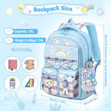 KIEAL 16.5/19IN School Backpack for Girls with 24Pcs Accessories, Anti-Theft Kids Backpack for Students, New Semester Presents with Pins and Card Holder