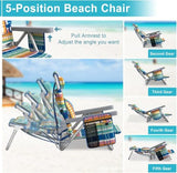Suteck Beach Chair, Adjustable 5-Position Backpack Beach Chairs for Adults Kids, Foldable Lay Flat Chair with Cooler Bag, Cup Holder and Lumbar Pillow, Reclining Lay Down Chairs (1, Blue&Yellow)