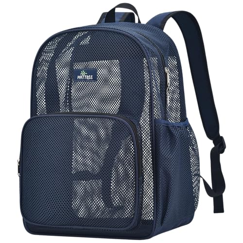 MAY TREE Mesh Backpack, Heavy Duty Mesh Beach Bag for Women Men, Blue