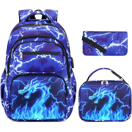 Bevalsa Backpack for Boys, Lightning School Bags with Lunch Bag & Pen Case for Kids, Bookbag for Boys Teens Elementary Middle High | Backpacks4Less