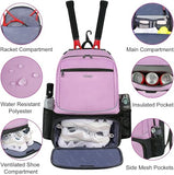Ytonet Tennis Bag Tennis Backpack for Women Men 2 Rackets with Insulated Pocket Ventilated Shoe Compartment