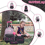 Meetbelify Rolling Backpack for Girls Cute Cat Backpack with Wheels for Elementary Students Kids Black Travel Luggage for Girls Age 6-8