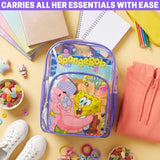 Get Trend SpongeBob SquarePants Girls Clear Backpack, 17 inch Transparent School Bookbag, See Through Travel Bag with Straps, Gifts for Girls (Multicolor SpongeBob)
