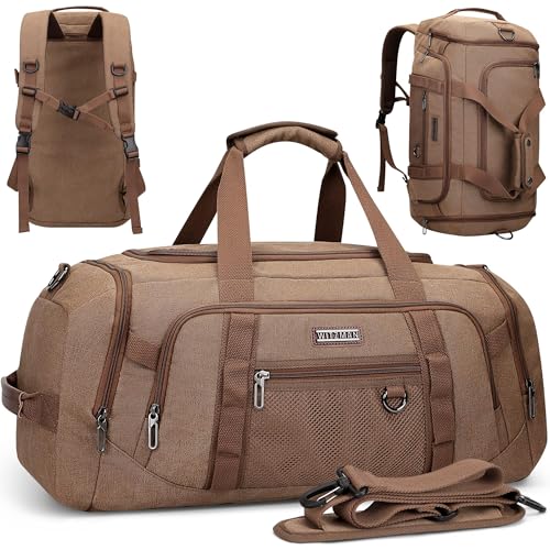 WITZMAN Canvas Duffle Bag for Men 3 in 1 Convertible Backpack 40L Travel