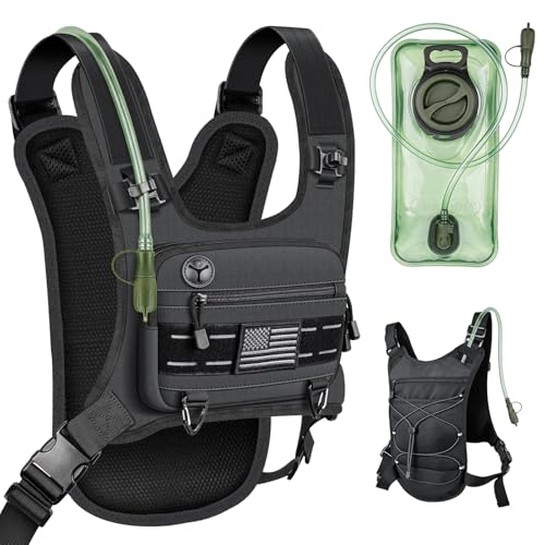Running Vest with 2L Water Bladder, Lightweight Chest Pack Hydration Backpack with Gear Holder, Reflective Chest Rig for Men Women Hiking Cycling Marathon Runner Gifts
