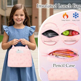 Dafelile School Backpack for Girls Kids Backpacks Elementary Preschool Corduroy Love Bow Pink School Bags Travel Daypacks with Lunch Bag