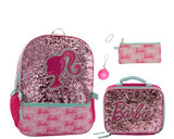 AI ACCESSORY INNOVATIONS Barbie 4 Piece Backpack Set, Sparkle & Shine with this Magic Flip Sequin School Bag for Girls with Zip Front Pocket, Pink