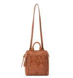 The Sak Loyola Mini Backpack in Leather, Convertible Design with Adjustable Strap, Tobacco Floral Embosseed