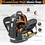 Tool Backpack Bag, HVAC Heavy Duty Construction Tools Backpack for Men, 1680D Professional Level Durable Tool Organizer, with Molded Base & Combination Lock, for Electricians & Home Repair-Version 3.0