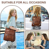 VASCHY Backpack Purse for Women, Large Vegan Leather Backpack Purse with Wallet Pouch Set Convertible Handbag for Ladies Guitar Strap Brown
