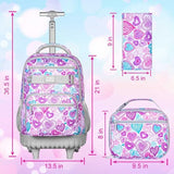 ZLYERT 3Pcs Rolling Backpack for Girls Women, Travel Roller Backpacks with Wheels for Adults, Teens College Love Wheeled Bookbag with Lunch Box(Ash Powder)