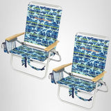 Tommy Bahama 2-Pack 4-Position Extended 12.8" seat Height Easy in-Easy Out Folding Backpack Beach Chair, Blue Tropical Leaves