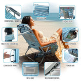 WKFAMOUT Backpack Beach Chair Aluminum with Folding Camping Table 5-Position Lay Flat Lounge Chair Outdoor for Adults with Insulated Cooler Bag and Cup Holder