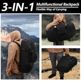 Hannibal Tactical 55L Large Duffle Bag, 3-in-1 Tactical Backpack MOLLE Pack for Sports, Gym, Outdoor, Black