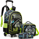Meetbelify Kids Backpacks with Wheels for Boys Football Rolling Backpack with Lunch Box for Elementary Students Trip Luggage for Boys Ages 6-8