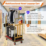 Gold Hotel Luggage Cart,42"x24" Bellman Cart with Baffle Guardrail and 6In Caster Weight Capacity Up to 850LBS Provide Convenience to Guest Gold Finished Hotel Cart Add Elegance to Hotel&Resort