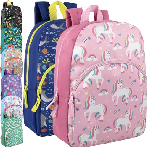 Trail maker 24 Pack Bulk Wholesale 15 Inch Fun Printed Backpacks for Commute, Travel (Unisex Fantastic Creature Prints)