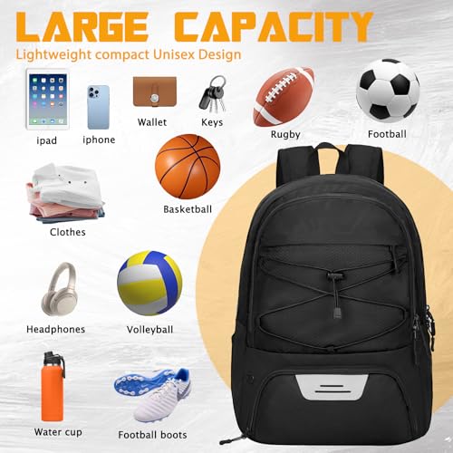 Goloni Soccer Backpack Bag with Separate Ball & Cleat Shoe Compartment, Waterproof Volleyball Basketball Backpack Sports Gym Backpack for Teen Girls Boys Men Women Kids