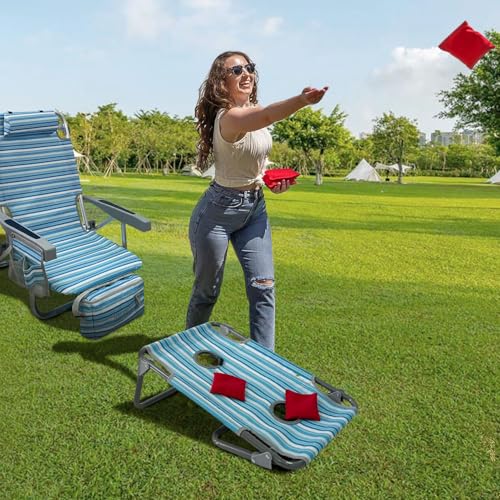 WKFAMOUT Backpack Beach Chair Aluminum with Folding Camping Table 5-Position Lay Flat Lounge Chair Outdoor for Adults with Insulated Cooler Bag and Cup Holder