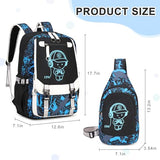 Bevalsa Backpack for Boys, Cool Luminous Boys Backpack with Sling Bag, Lunch Box & Pen Case, School Bags for Kids Children Teens Elementary Middle Schools, Bookbag Glow In The Dark (Blue)