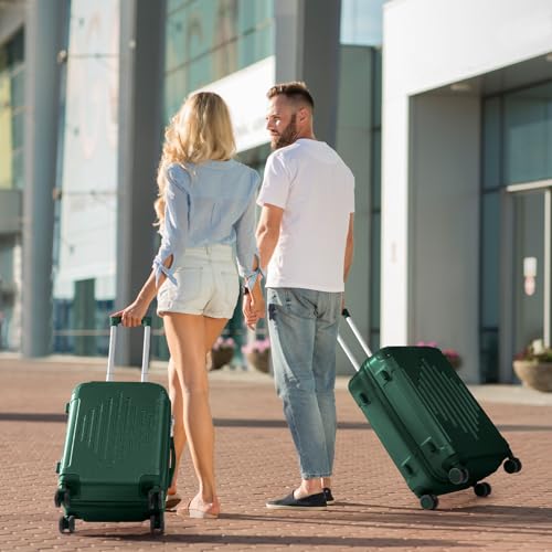Karl home Luggage Set 3 Piece Suitcase Sets with TSA Lock Moulded Corner 4 Spinner Wheels, ABS Hardside Trolley Travel Case for Carry On Check-in Business Trip, Dark Green (20/24/28)