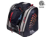 KULKEA Thermal Trekker Heated Ski Boot Backpack - Insulated Ski Boot Bag - Maximum Gear & Boot Storage - 3 Heat Settings - 120V Wall Plug & 12V Auto Plug - Water Resistant Backpack (Grey/Black/Red)