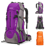 King'sGuard 70L Hiking Backpack with Rain Cover Lightweight Waterproof Travel Camping Backpack Large Backpacking Pack for Men and Women (Purple)