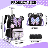 Meetbelify Backpack with Wheels for Girls Rolling Backpack Cute Carry on Backpack Kids Luggage with Lunch Box Pencil Case for Elementary Student