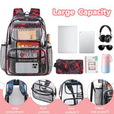 Bluboon Clear Backpack Heavy Duty Kids Boys Clear Bookbag See Through Backpacks with Pencil Case for College Work (Transparent Red)