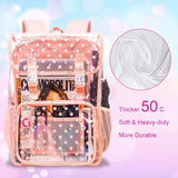 ZLYERT 17" Polka Dot Clear Backpack for Girls - 3Pcs Flip Design Stadium Approved Set, Campus/School Transparent Bookbag (Pink)