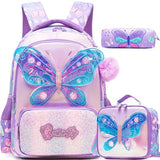 Meetbelify School Backpacks for Girls Backpack with Lunch Bag for Elmentary Students Kids Butterfly Travel Bookbag for Girls Age 6-12