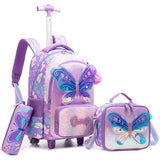 Meetbelify Girls Rolling Backpack with Wheels for Kids 3D Butterfly School Roller Backpack,Carry on Travel Luggage with Lunch Bag and Pencil Case for Girls Ages 5-12