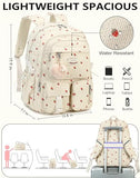 QHRIDS Backpack for Girls Big Student Corduroy Laptop Backpack for College Kids Elementary Middle High School Bag Anti Theft Bookbag Travel Daypack Womens(Corduroy Beige Strawberries)