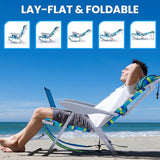 Canpsky Portable Beach Chair for Adults, Outdoor Camping Chair Lay Flat Folding Backpack Beach Reclining Chair with 5 Positions, Headrest, Cup Holder, Heavy Ocean Striped