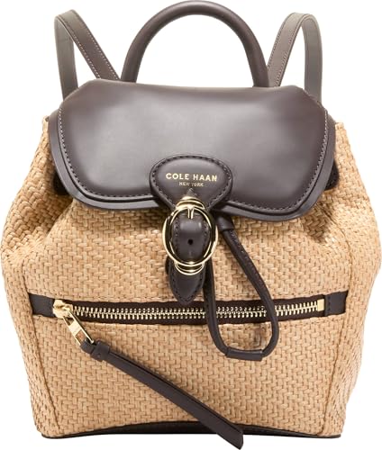 Cole Haan Women's Backpack - Alexandria Small Flap Backpack, Raffia/Chocolate