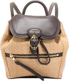 Cole Haan Women's Backpack - Alexandria Small Flap Backpack, Raffia/Chocolate