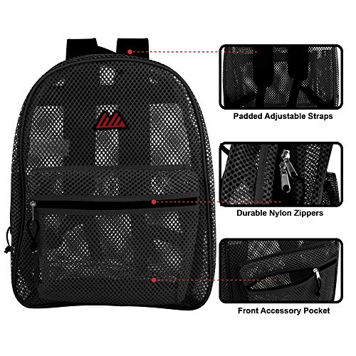 Summit Ridge Mesh Backpacks for Kids, Adults, School, Beach, and Travel, Colorful Transparent Mesh Backpacks with Padded Straps