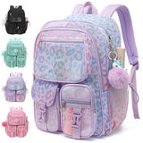 Lroiutian Mesh Backpack for Girls Boys, Heavy Duty Semi-Transparent Mesh Bookbag Womens Mens Mesh Backpacks for School, Sports, Beach, Swimming, Travel Purple Leopard