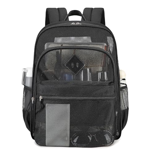 Mesh Backpack for School Beach Heavy Duty Net Bookbag for Girls Boys, Black