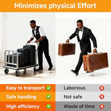Hotel Luggage Cart - Heavy Duty Bellman Trolley with Bumper Guard, Stainless Steel Hotel Trolley with Black Carpet & 6" Rubber Silent Wheels for Resorts (42" L x 26" W x 38" H)