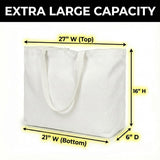 BasicList Extra Large Canvas Tote Bag - Big Reusable Grocery Shopping Heavy Duty Foldable, White
